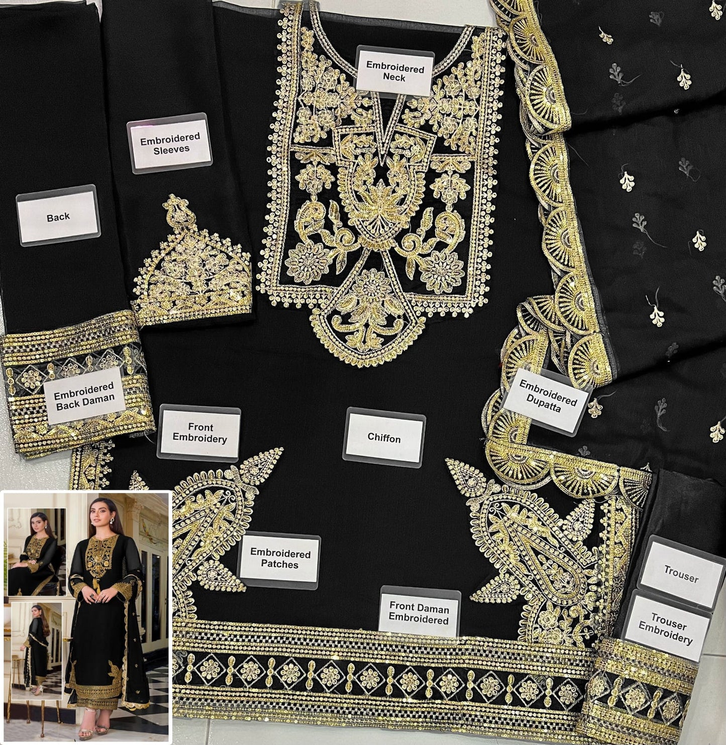 Asim Jofa Black Chiffon AJIM-03