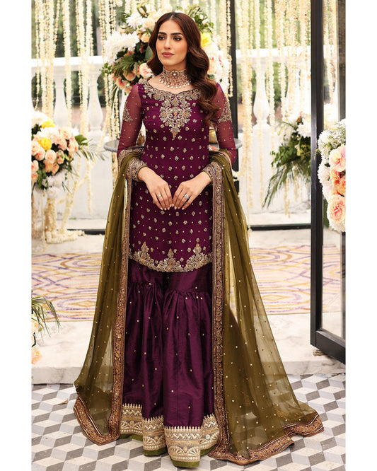 Aisha Imran Chiffon Pruple Heavy Gharara