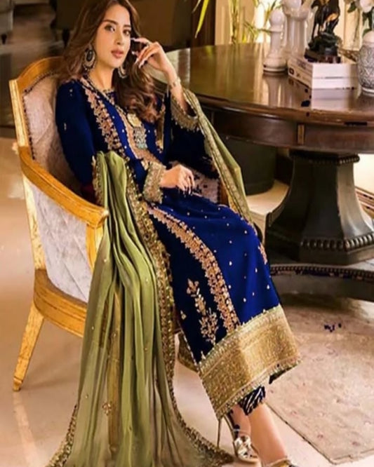 Asim Jofa Blue Chiffon AJSM-01