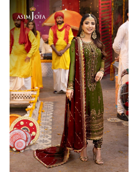 Asim Jofa Green Chiffon AJCD-22