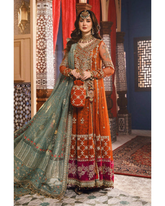 Maria B Net Bridal Maxi Burnt Orange, Fuchsia Pink (BD-2506)